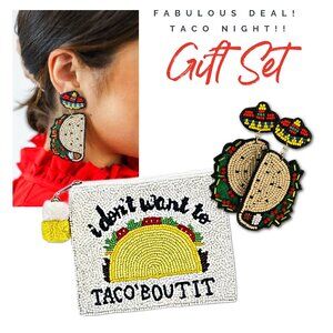 NEW Coin Pouch & Earrings TACO NIGHT Mexican Fiesta Seed Beaded GIFT SET